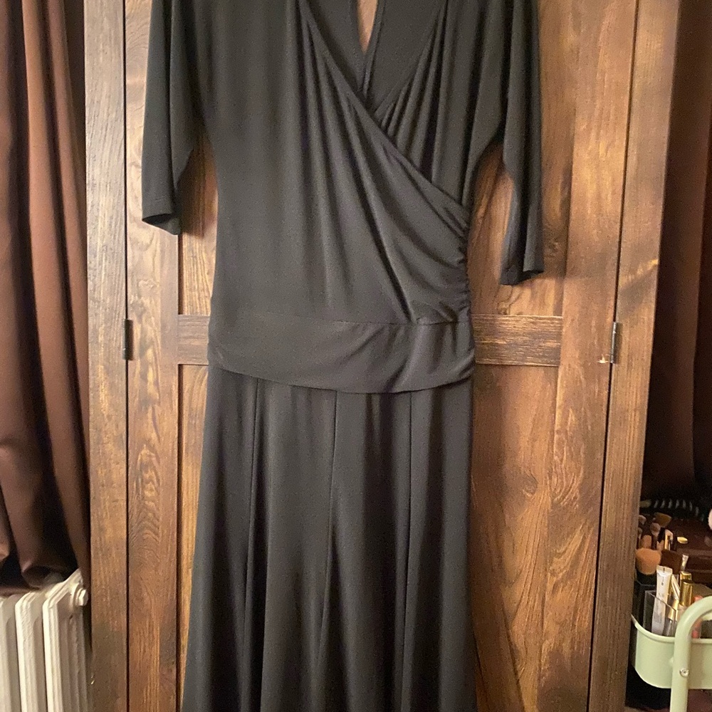Elegant Black Wrap Gown with Plunge Neckline